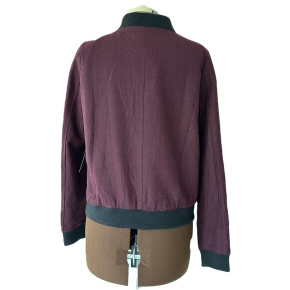 Maroon Wool Blend Sequin Trimmed Bomber Jacket - Picture 3 of 8